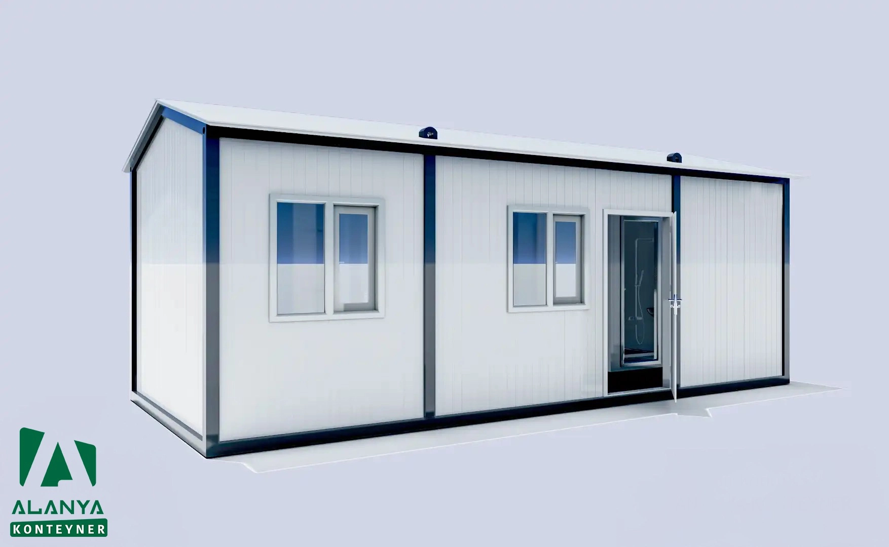 300×700 K310 Zweiraum-Container mit Dach, WC, Dusche und Küche – Bild 2