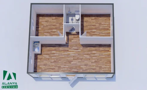 600x700 Birleşimli Konteyner 2+1 Wc-Duş-Mutfak - Alanya Konteyner