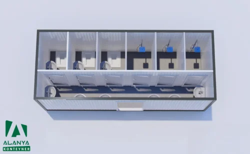 K-6 Altılı Koridorlu Wc-Duş Konteyner - Alanya Konteyner