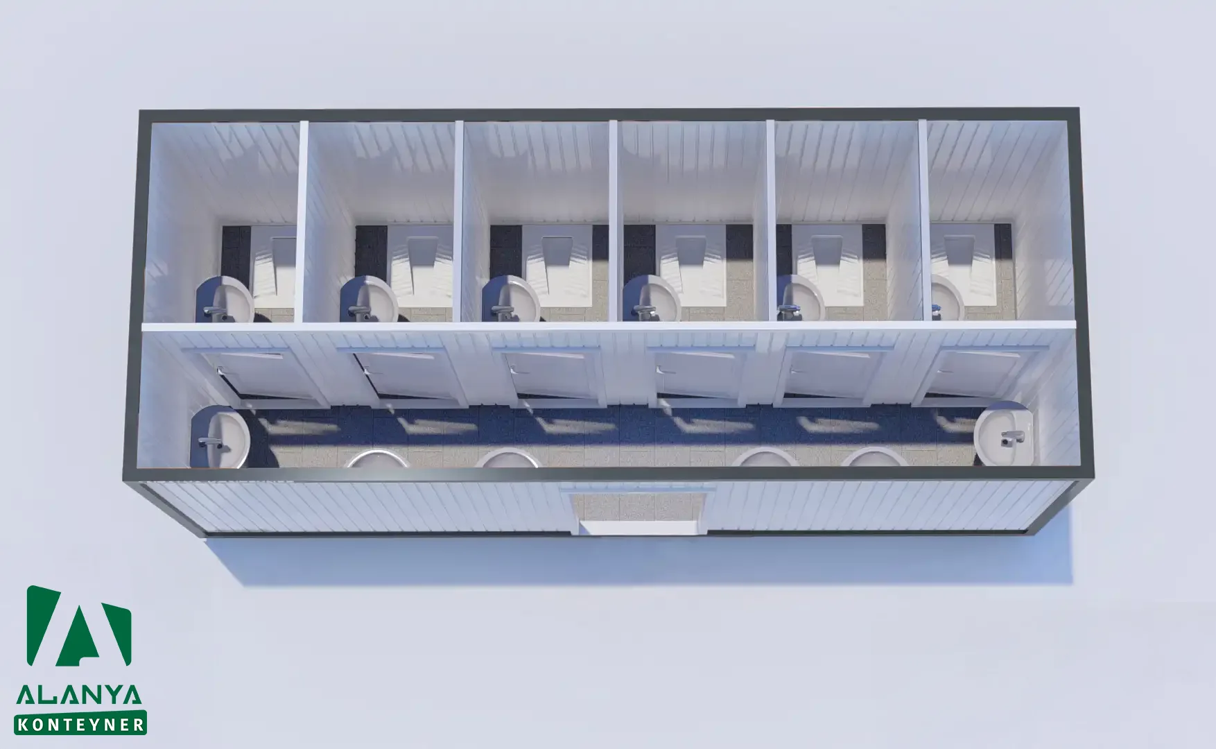 K-6 Altılı Koridorlu Wc-Duş Konteyner - Alanya Konteyner